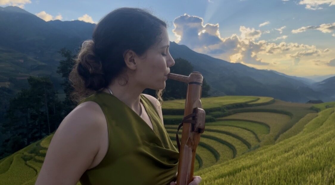 Performance on the rice terraces at sunset